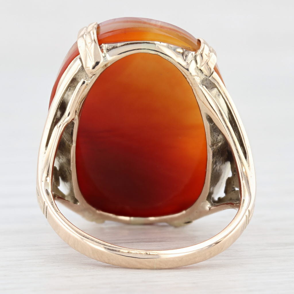 Saddle Brown Vintage Carved Sardonyx Cameo Ring 14k Yellow Gold Size 7 Statement