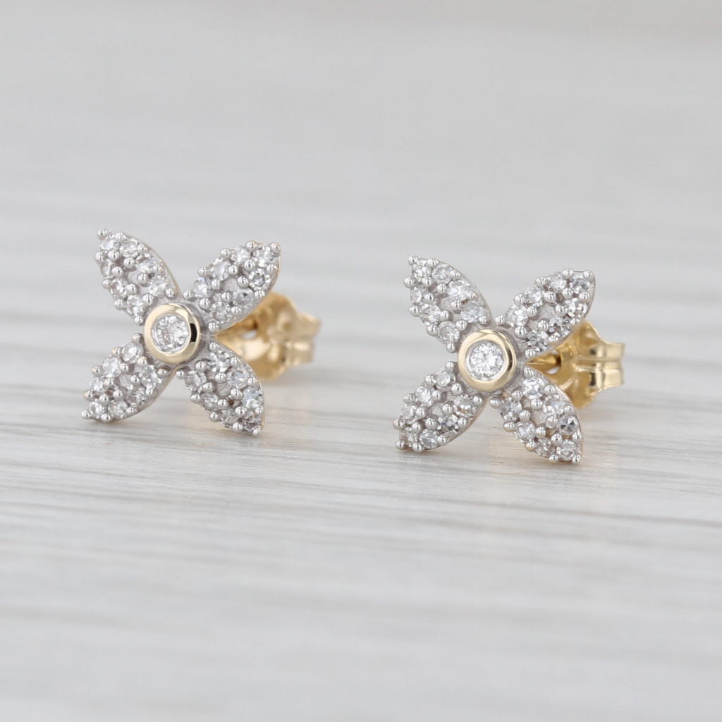 0.15ctw Diamond Flower Stud Earrings 14k Yellow Gold Floral Studs