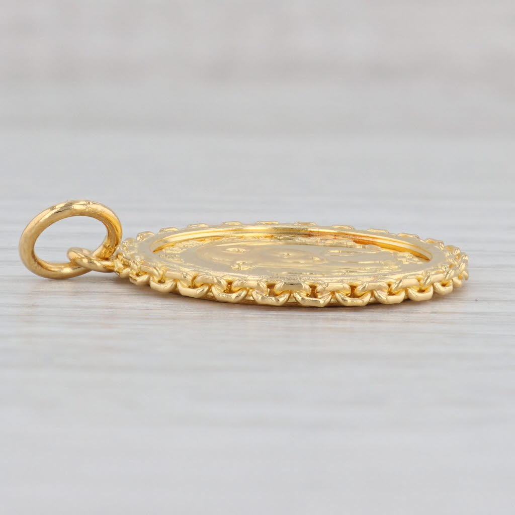 Light Gray Authentic 1986 Chinese Panda Coin Pendant 1/4 oz 25 Yuan 999 Fine Gold 21k Bezel