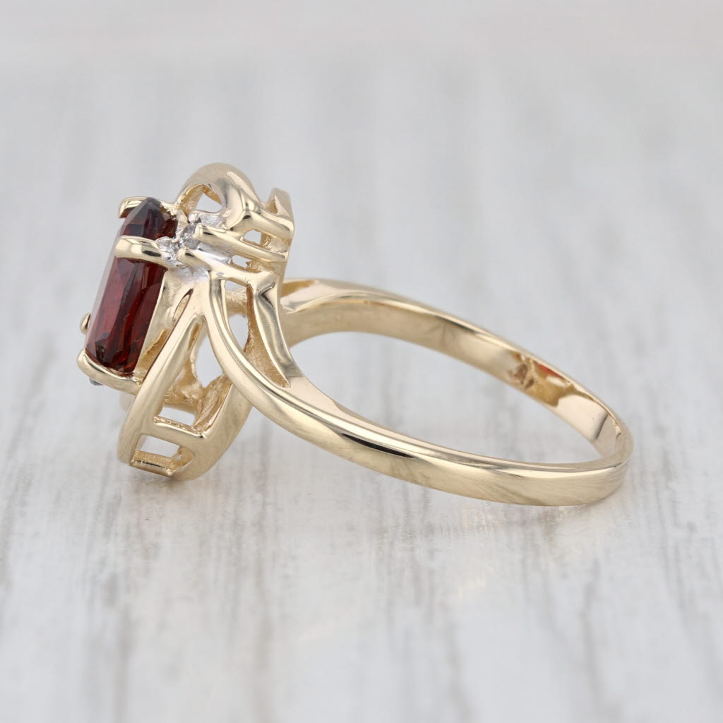 1.98ct Oval Garnet Diamond Ring 14k Yellow Gold Size 7.5 Bypass