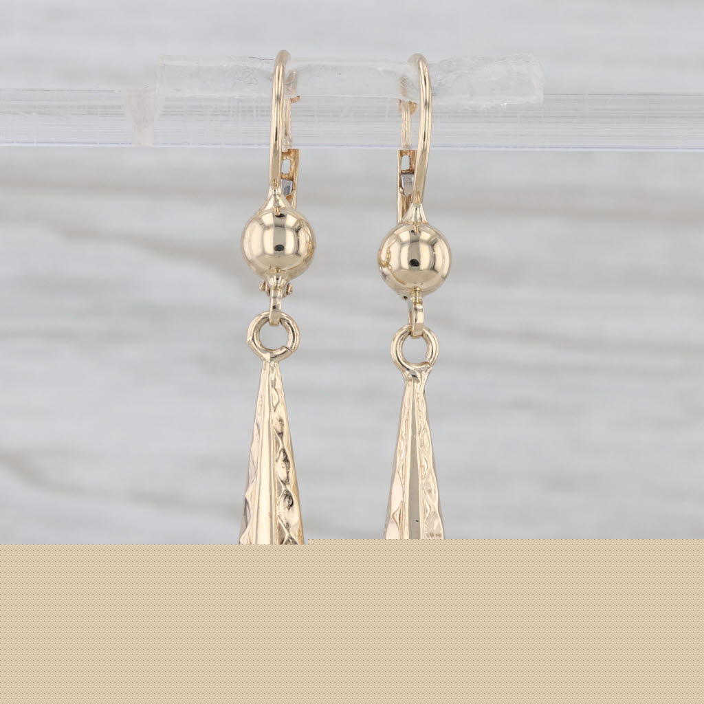 Beveled Teardrop Dangle Earrings 14k Yellow Gold Lever Backs
