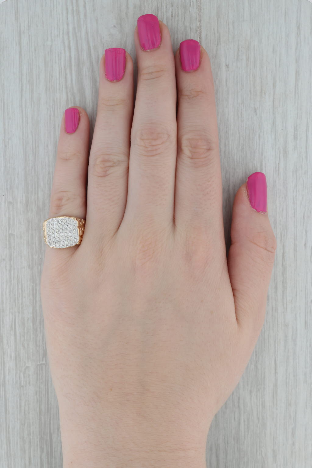 Dark Gray 0.40ctw Diamond 14k Yellow Gold Nuggt Ring Size 7.25