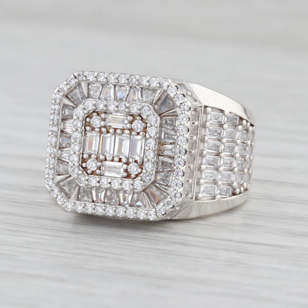 3.40ctw Cubic Zirconia Halo Ring Sterling Silver Size 9