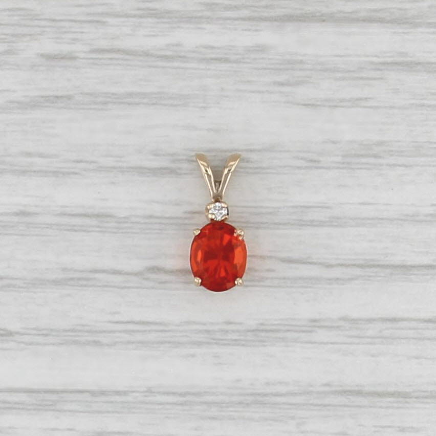 0.92ctw Fire Opal Diamond Pendant 14k Yellow Gold Small Drop