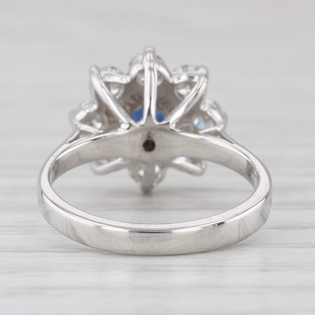 1.70ctw Blue Sapphire Diamond Halo Flower Ring 18k White Gold Engagement Sz 4.25