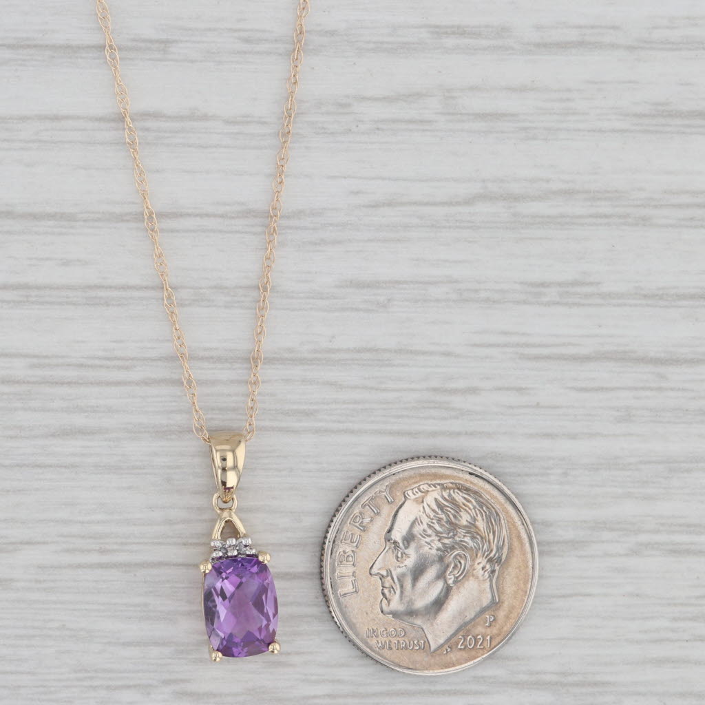 Gray 1.15ct Amethyst Diamond Pendant Necklace 10k Yellow Gold 18.75" Rope Chain