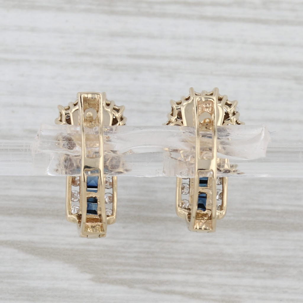 1.20ctw Blue Sapphire Diamond Hoop Earrings 14k Gold Hinged Snap Top Hoops
