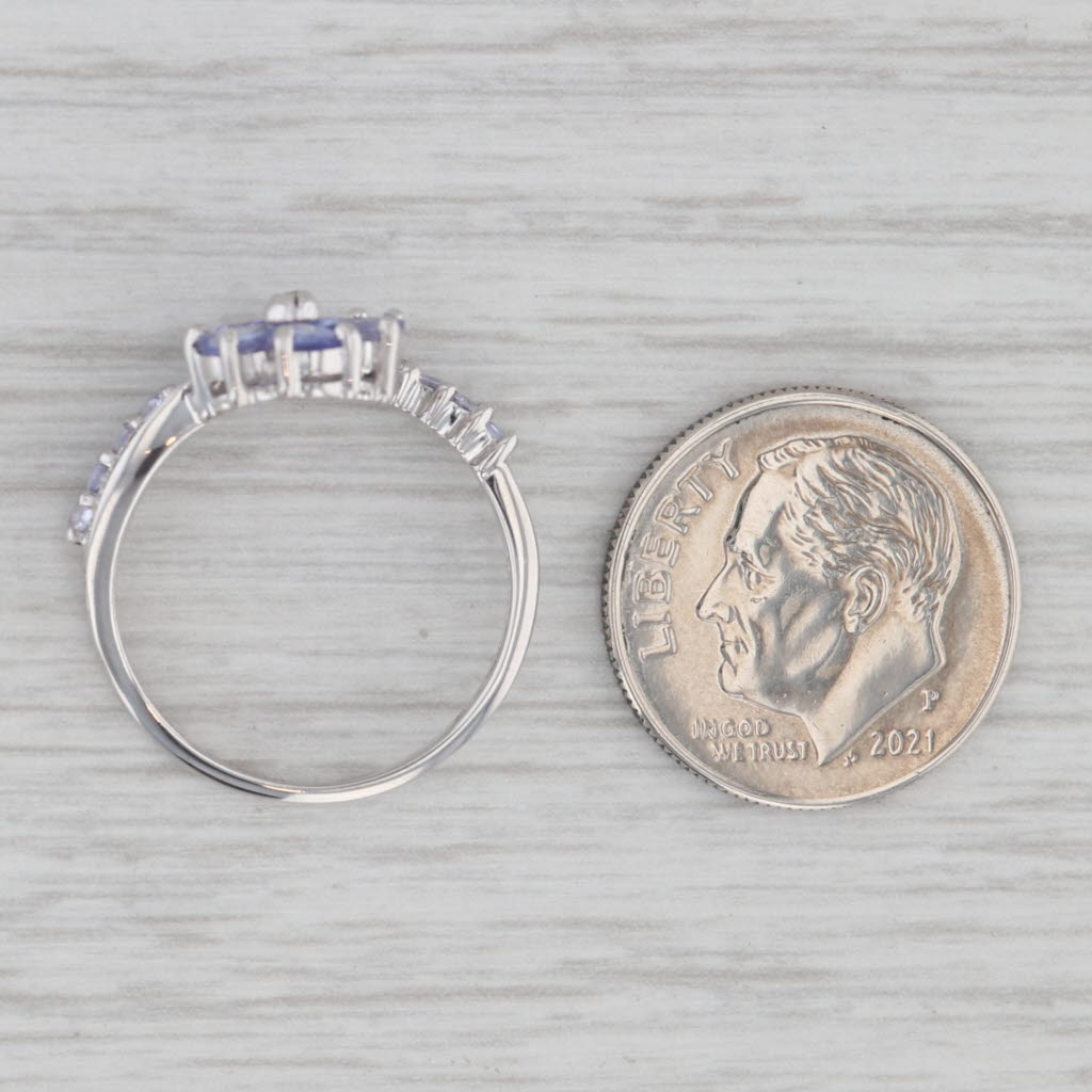 Gray 1ctw Tanzanite Flower Diamond Ring 10k White Gold Size 6