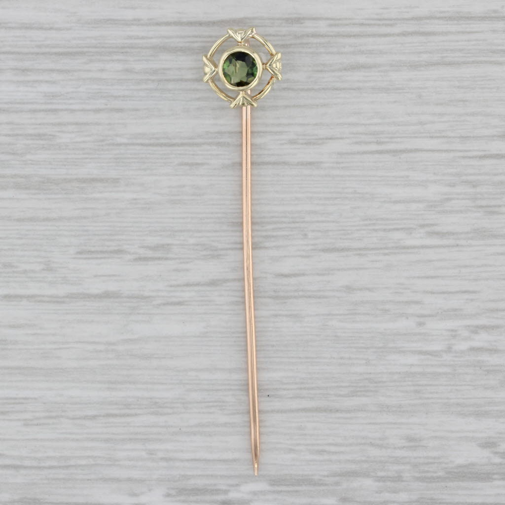 Gray Antique 0.50ctw Green Tourmaline Stickpin 14k Yellow Gold Round Solitaire