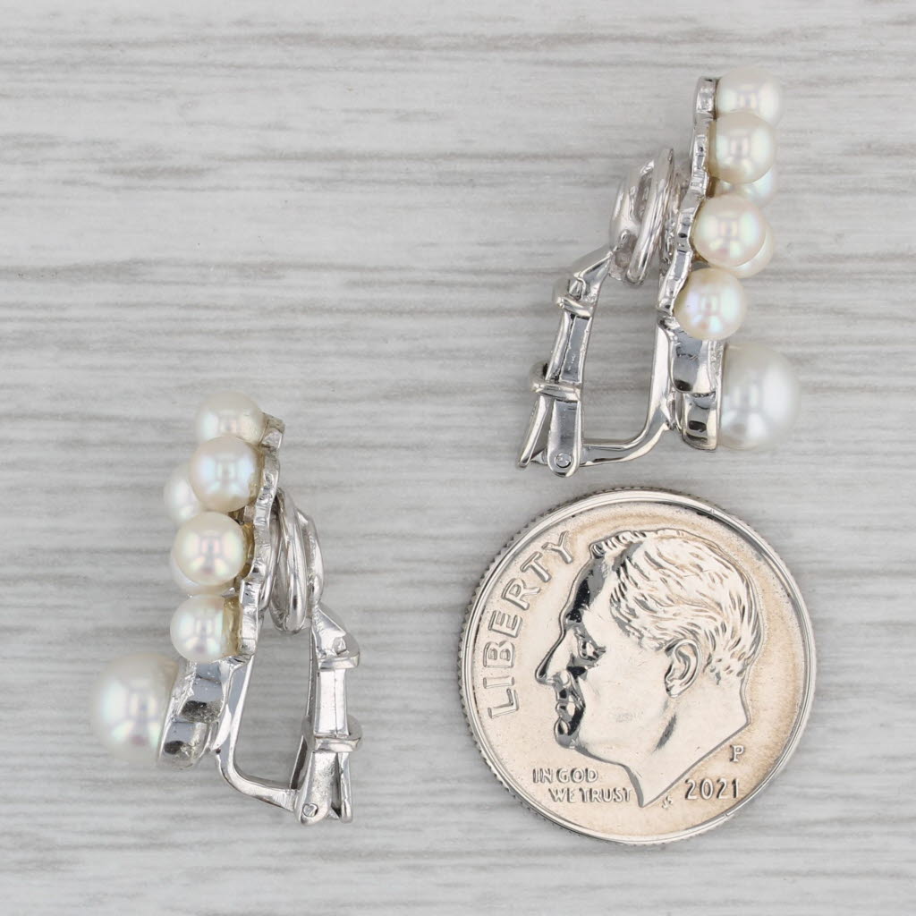Gray Cultured Pearl Diamond Earrings 14k White Gold Clip On Non Pierced