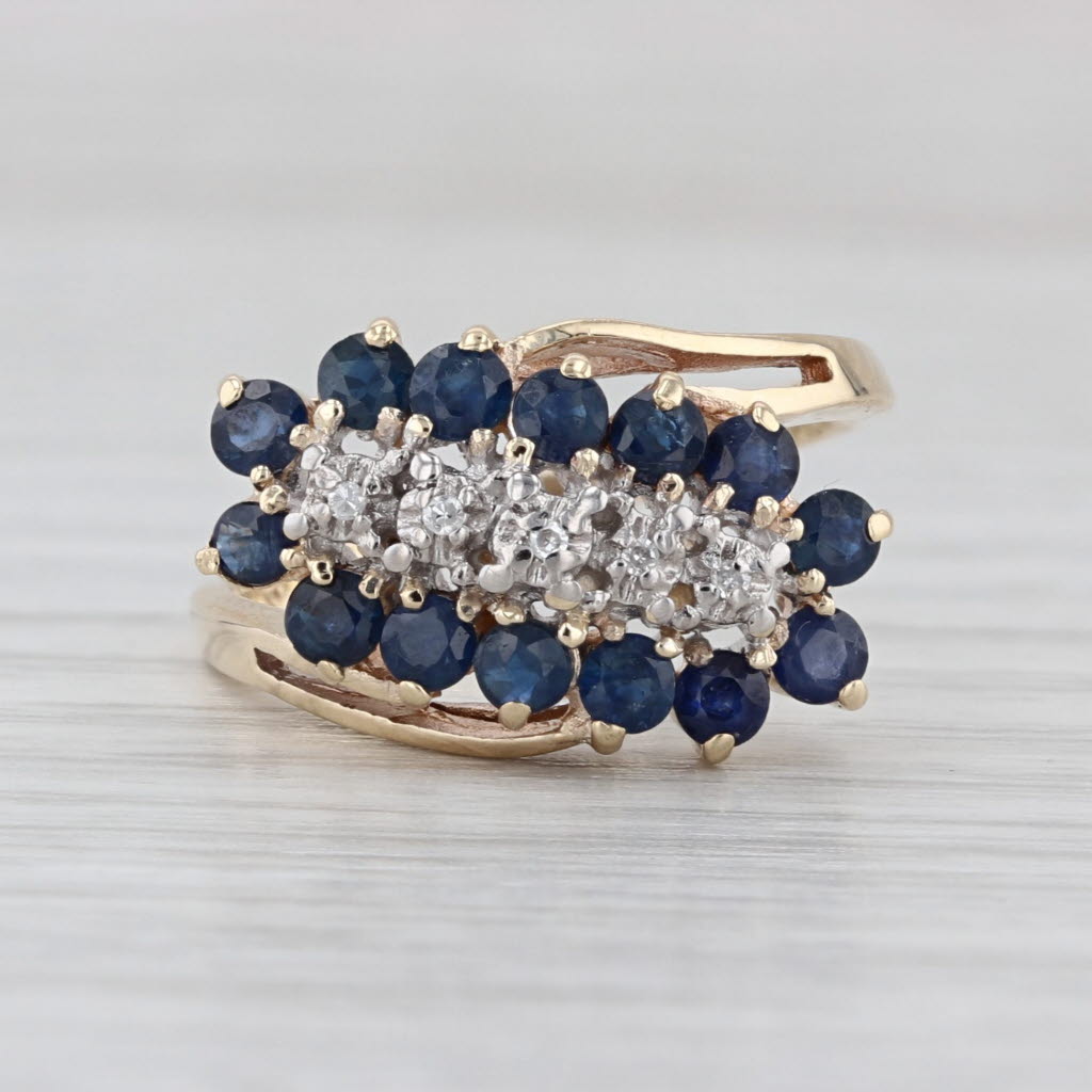 1.05ctw Sapphire Diamond Cluster Bypass Ring 10k Yellow Gold Size 5.5