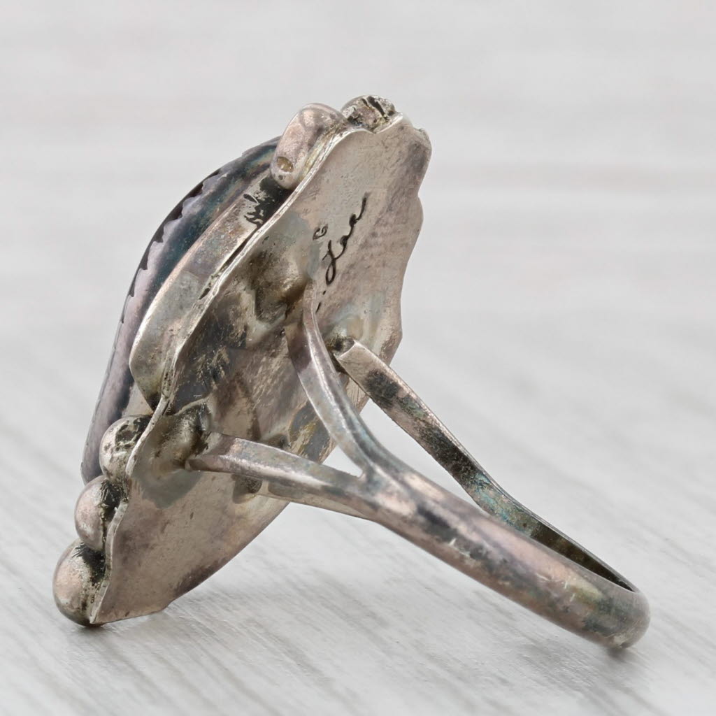 Baroque Fire Agate Ring Sterling Silver Vintage SE Lee Navajo Native American