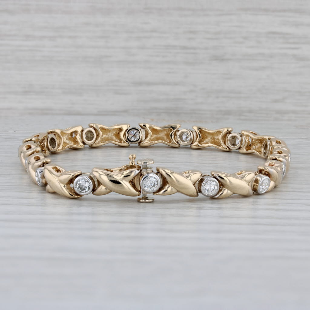 Gray 2ctw Diamond XO Bracelet 14k Yellow Gold 7" 5.6mm