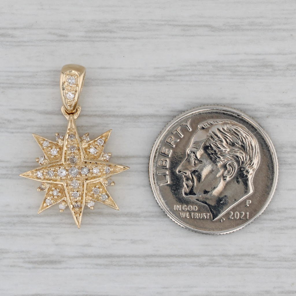 Gray Diamond Cluster Star Pendant 14k Yellow Gold Small Drop