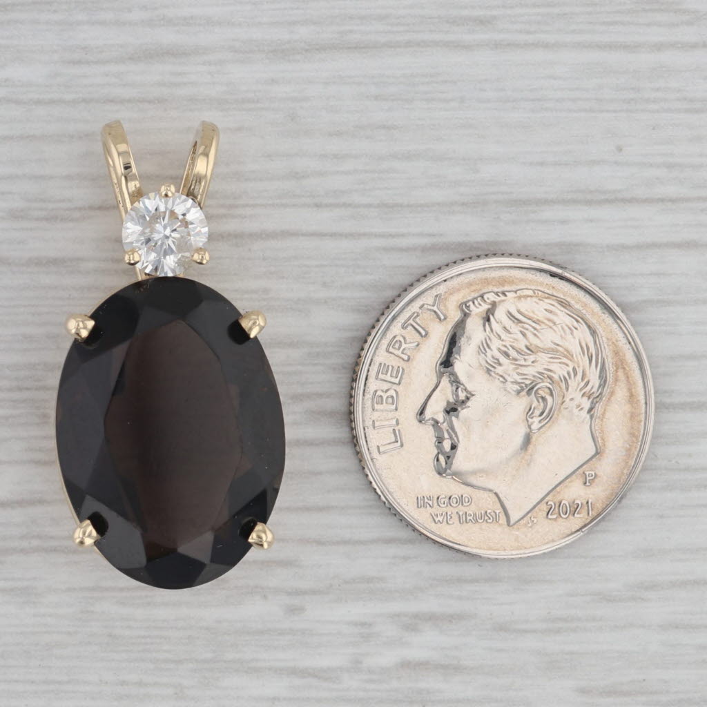 Gray 10.77ctw Oval Smoky Quartz Diamond Pendant 14k Yellow Gold
