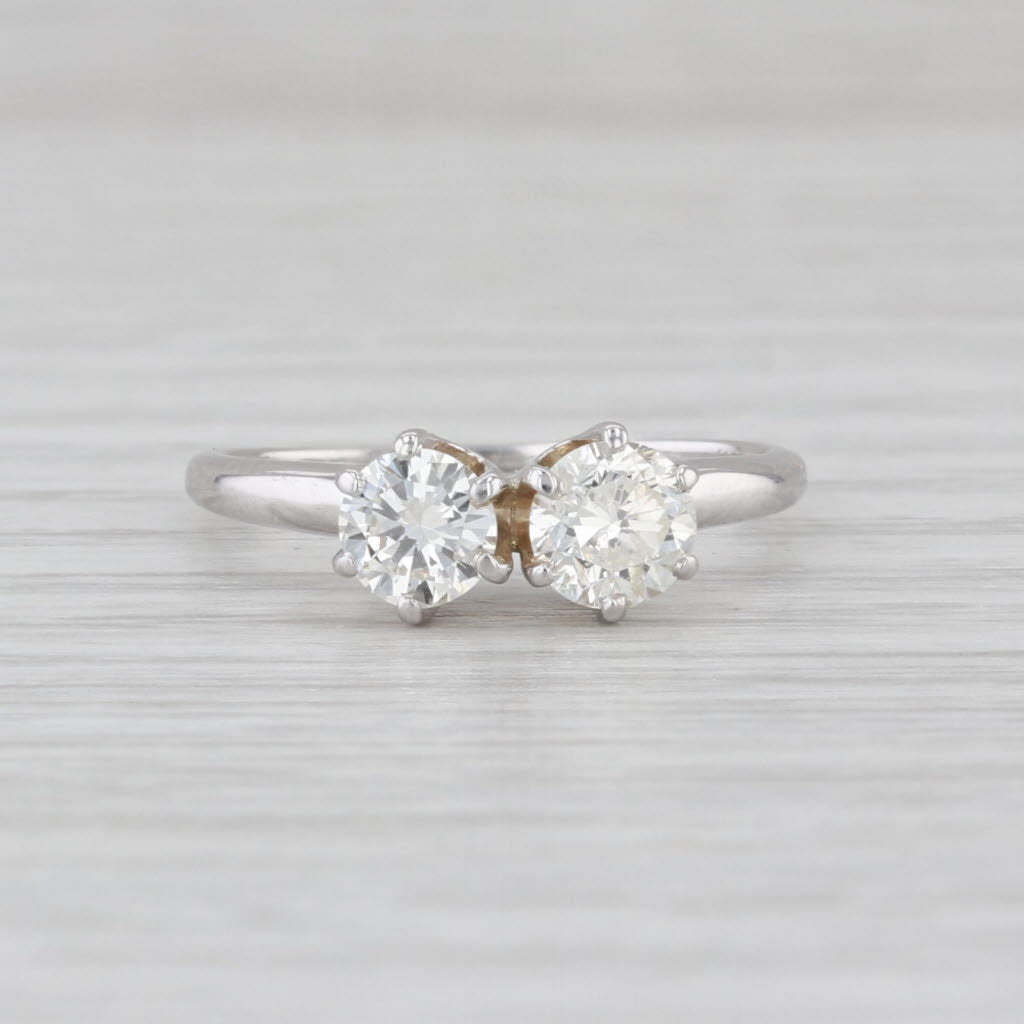 Toi et Moi 0.88ctw 2 Diamond Ring 14k White Gold Size 6 Anniversary Engagement