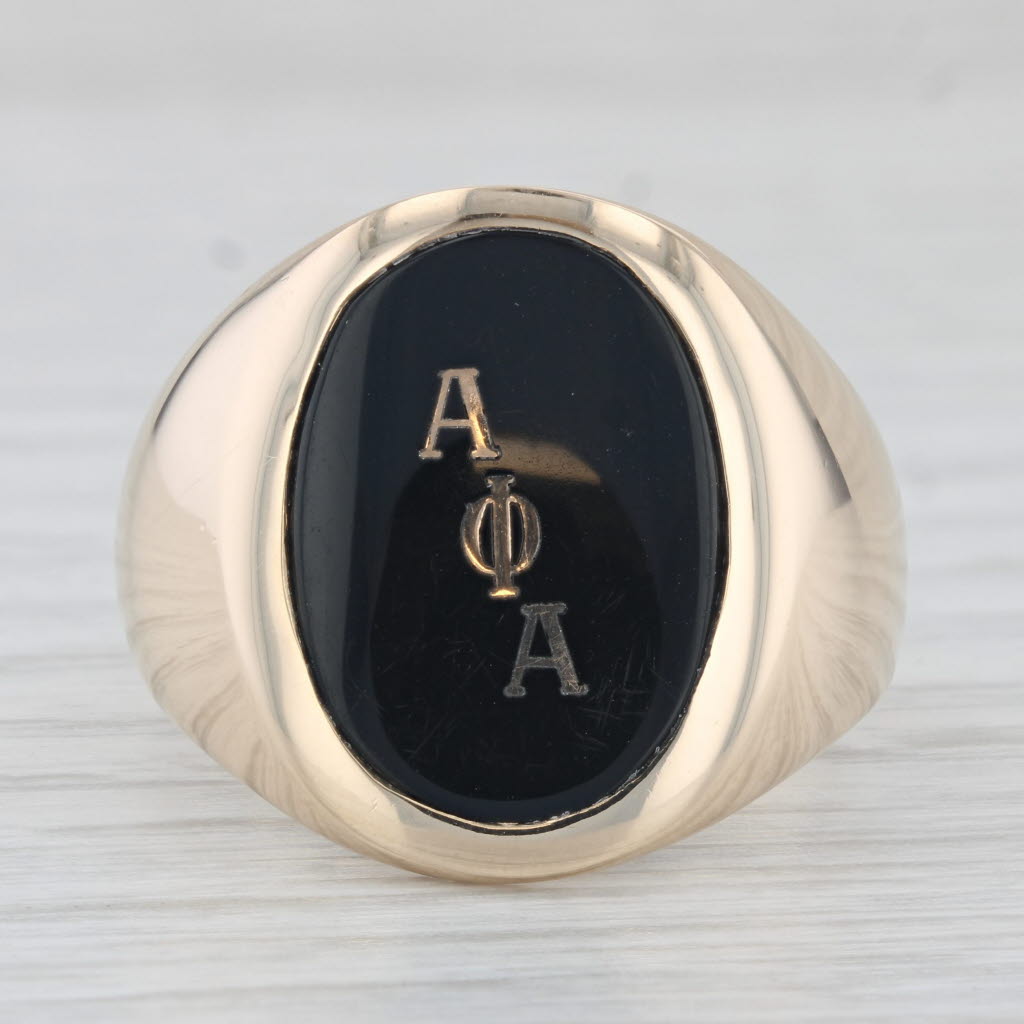 Light Gray Alpha Phi Alpha Onyx Ring 10k Yellow Gold Size 9.5 Fraternity Signet