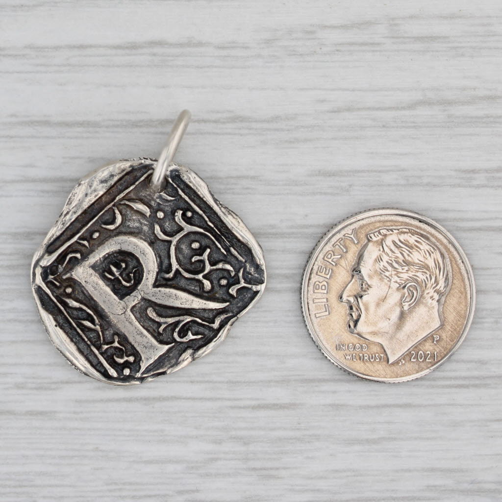 Gray Letter Initial R Charm Sterling Silver Wax Seal Design Waxing Poetic Pendant