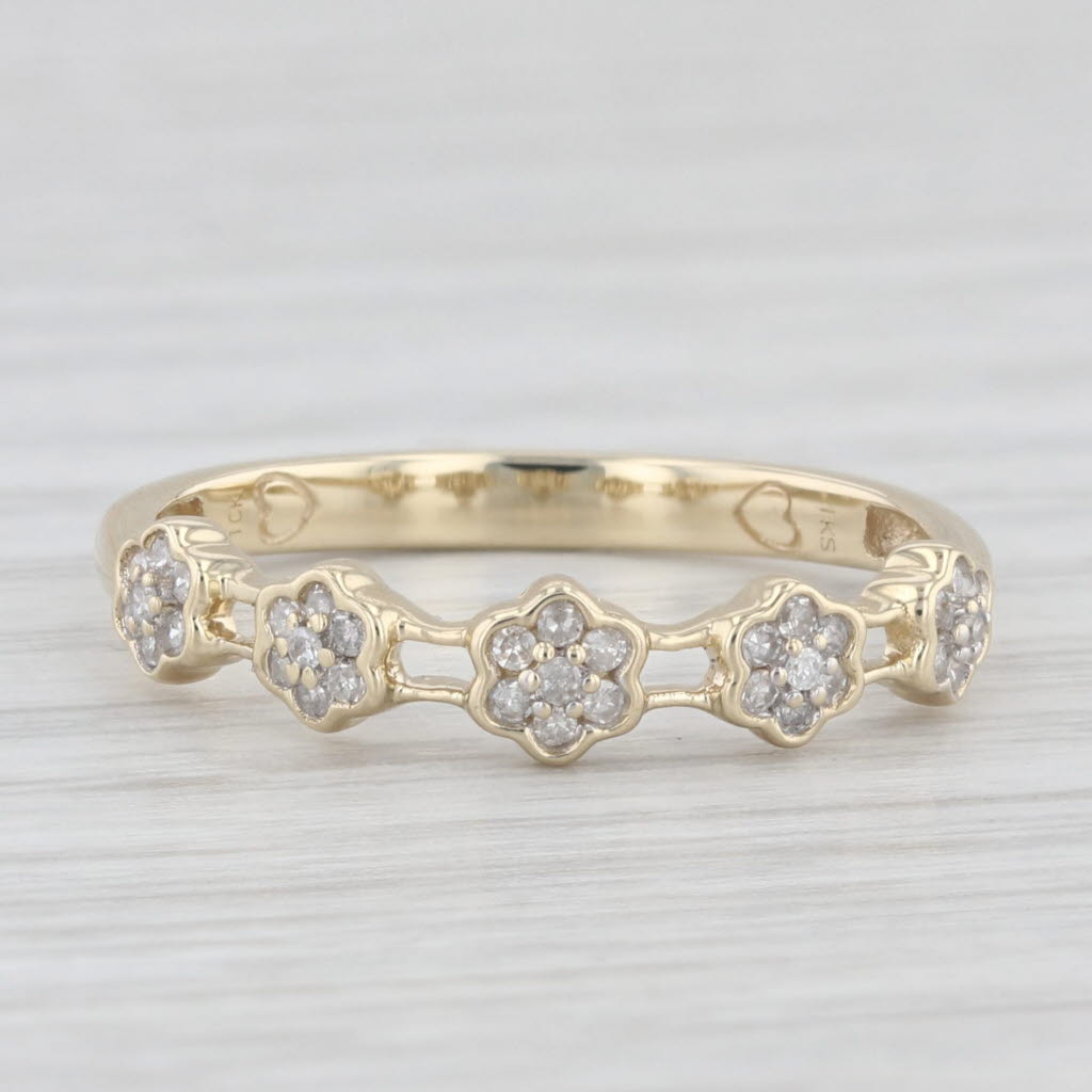 Light Gray Diamond Flower Cluster Ring 10k Yellow Gold Size 7 Stackable