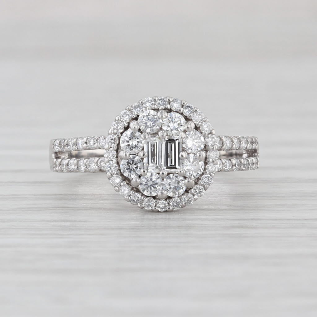 0.68ctw Diamond Cluster Halo Engagement Ring 18k White Gold Size 6.75