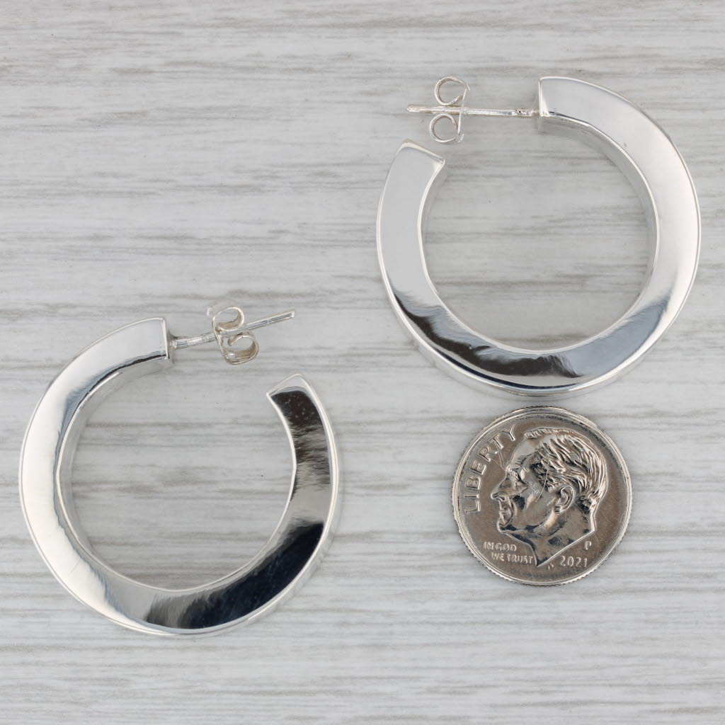 Gray Chunky Hoop Earrings Sterling Silver Round Statement Hoops