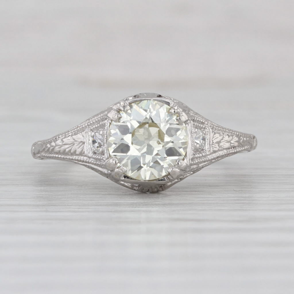 Vintage 1.38ctw Diamond Engagement Ring 18k White Gold Platinum Size 6.75 GIA