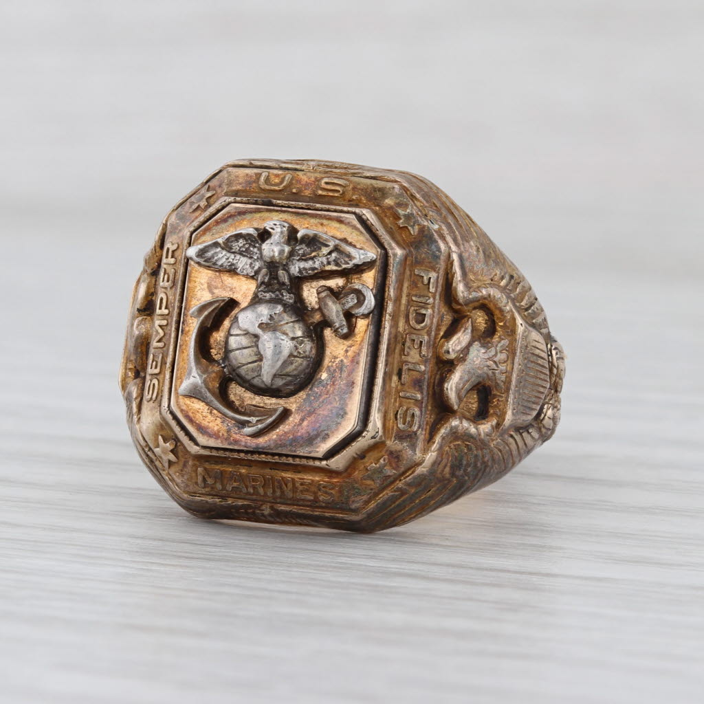 Vintage Marine Corp Signet Ring Sterling Silver Gold Filled Size 11.75