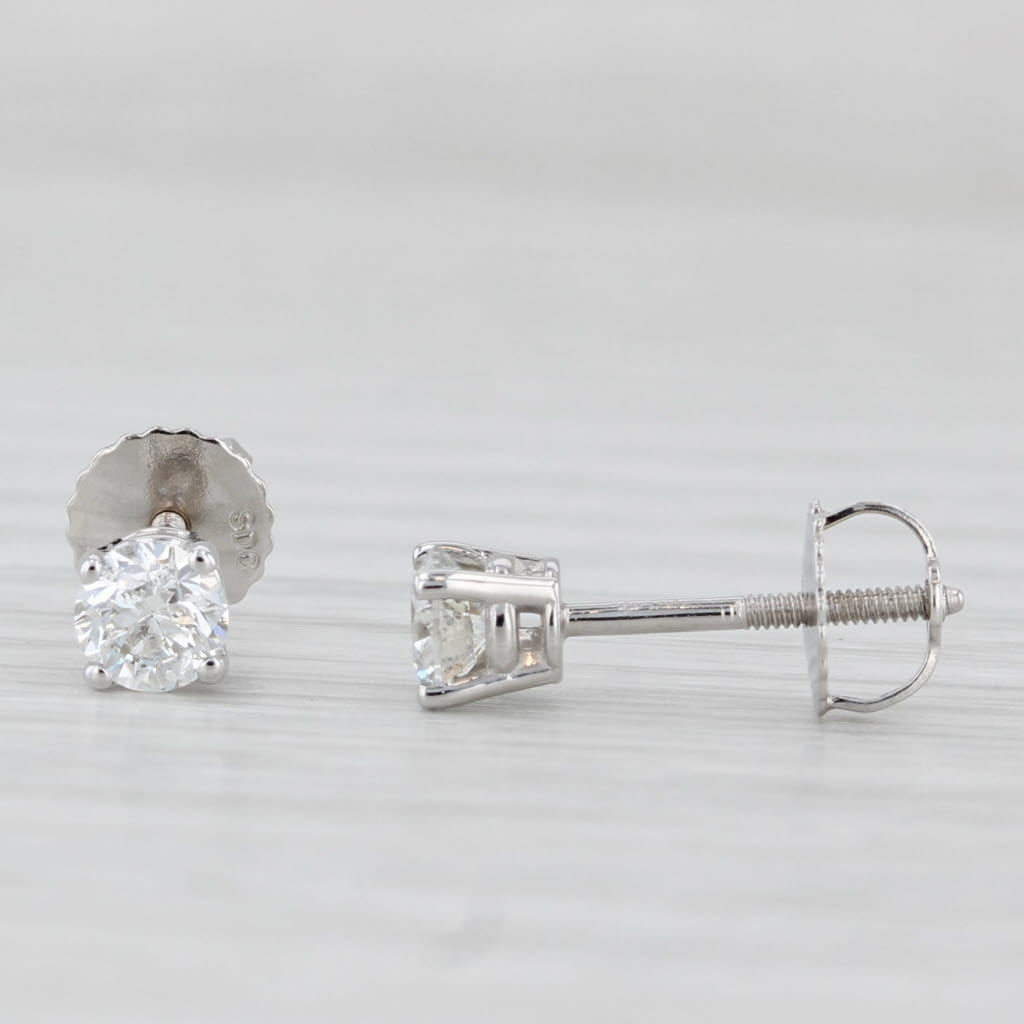 Light Gray 0.45ctw Round Diamond Solitaire Stud Earrings 14k White Gold Pierced Screw Backs