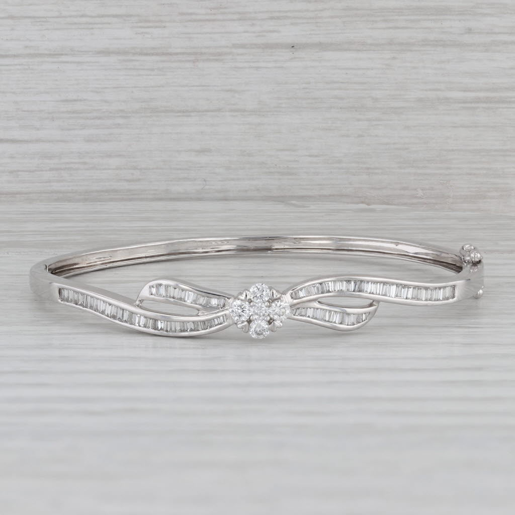 Gray 0.81ctw Diamond Bow Bangle Bracelet 18k White Gold 6"