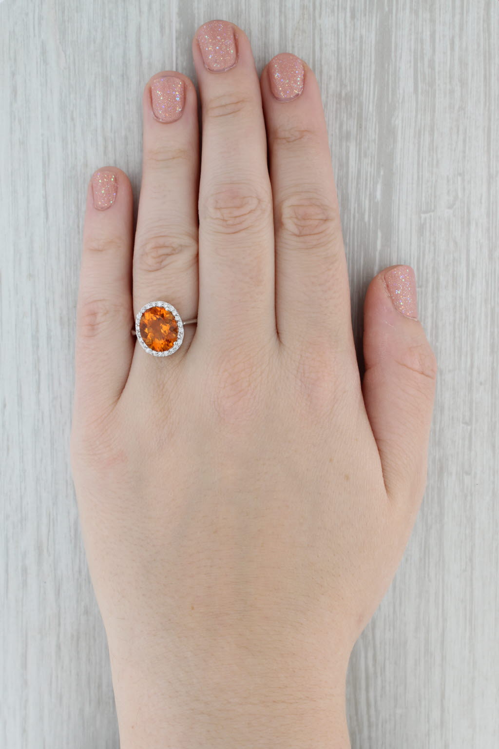 Gray 5.20ctw Orange Citrine Diamond Halo Ring 14k White Gold Size 7.75-8