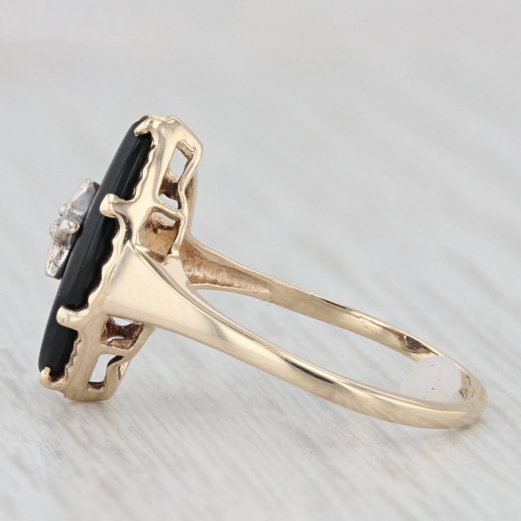 Light Gray Vintage Onyx Diamond Star Signet Ring 10k Yellow Gold Size 5