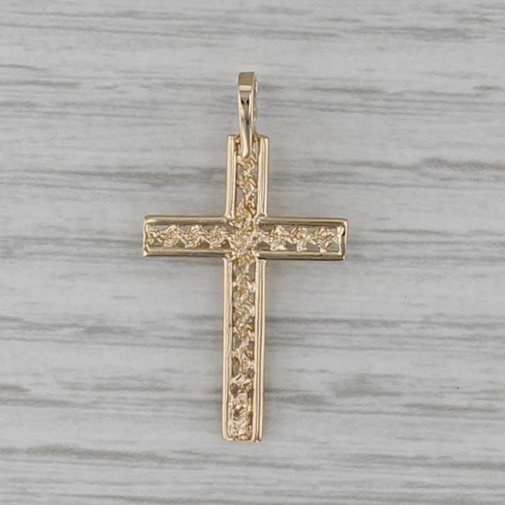 Diamond Accented Cross Pendant 14k Yellow Gold Rope Pattern