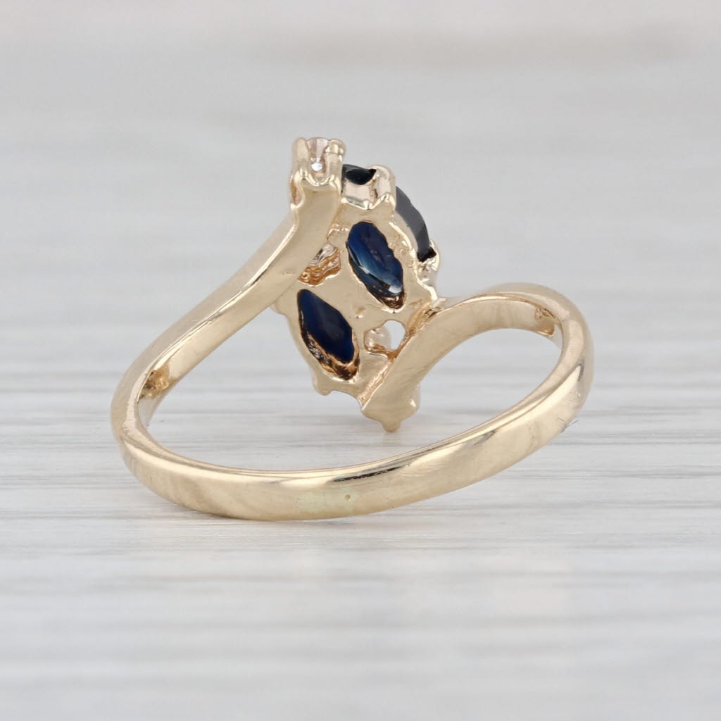 0.67ctw Blue Sapphire Diamond Bypass Ring 10k Yellow Gold Size 4.5
