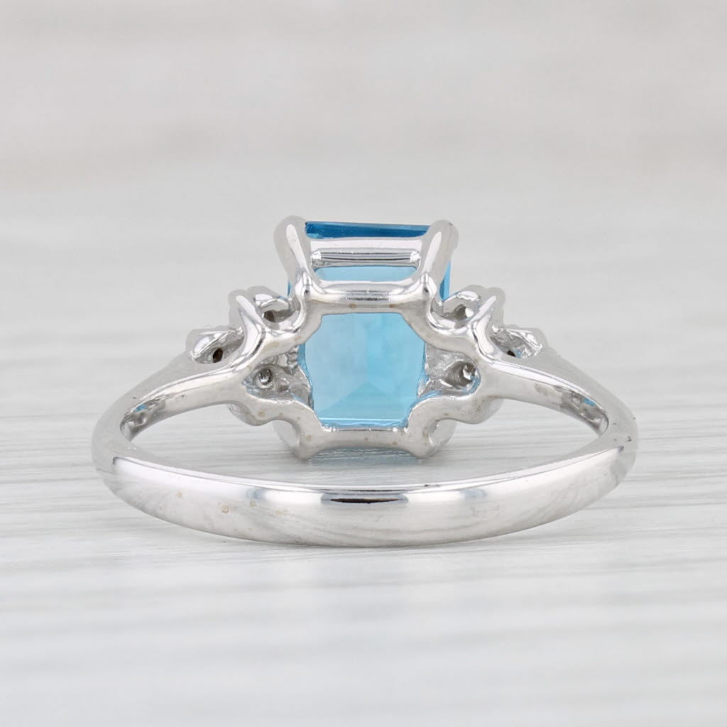 Light Gray 2.08ctw Emerald Cut Blue Topaz Diamond Ring 10k White Gold Size 7