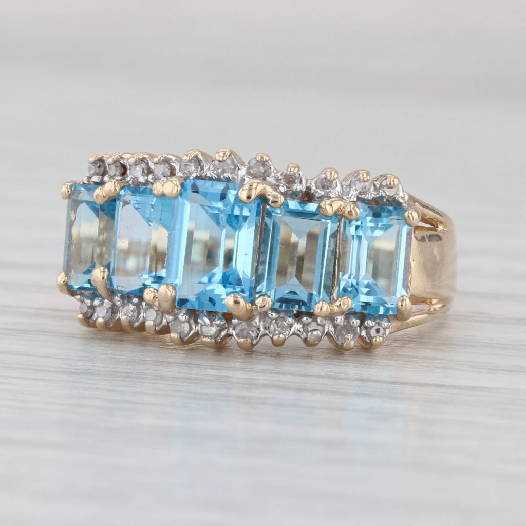 4.08ctw Blue Topaz Diamond Ring 14k Yellow Gold Size 7 Cocktail