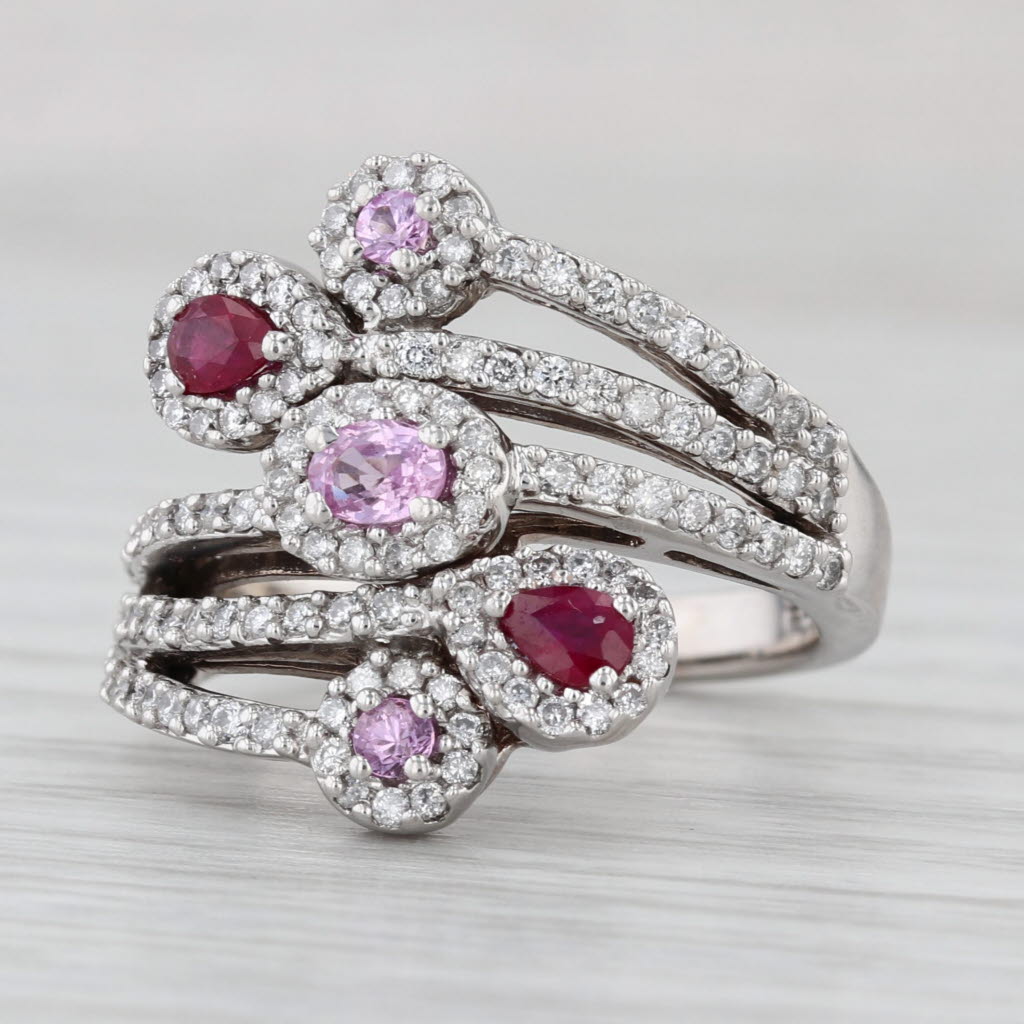 1.53ctw Diamond Pink Sapphire Ruby Cocktail Ring 14k White Gold Size 7.25