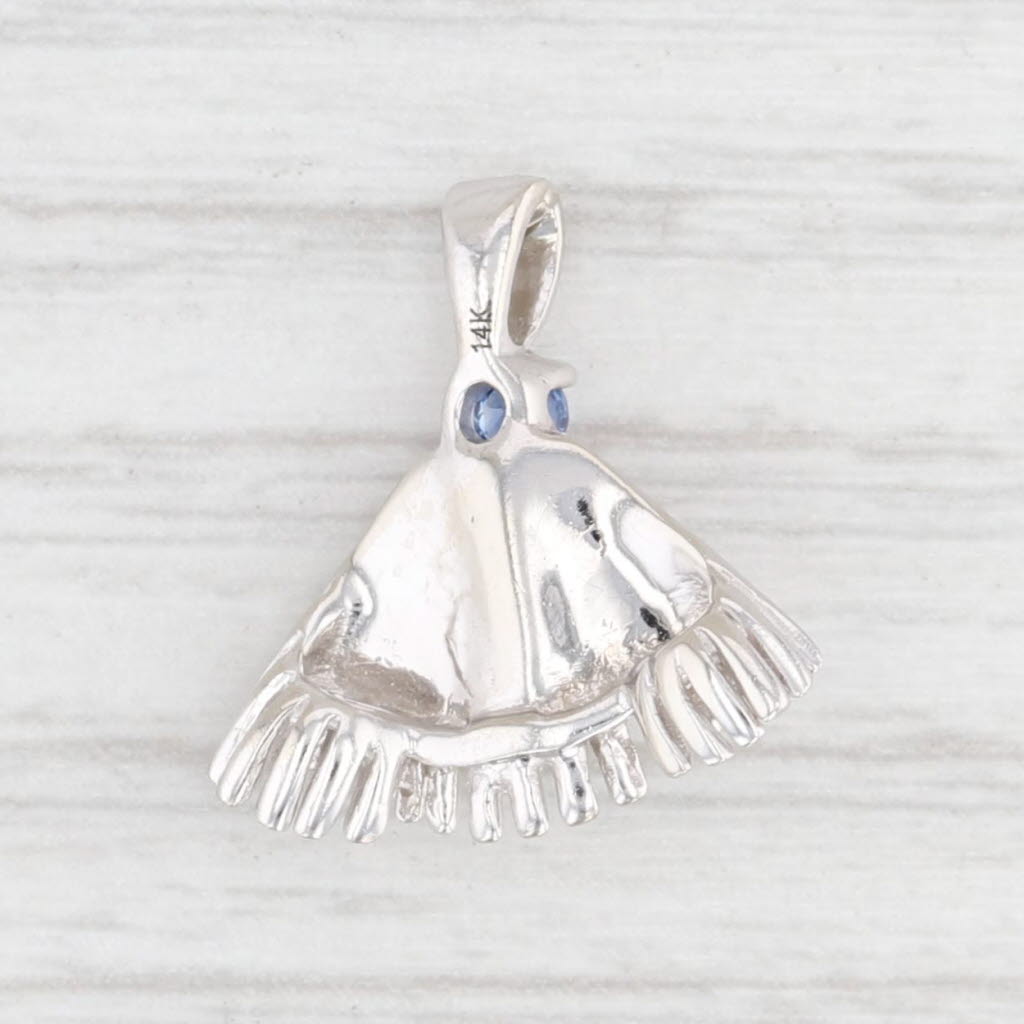 Light Gray Cultured Pearl Blue Sapphire Fan Pendant 14k White Gold Drop