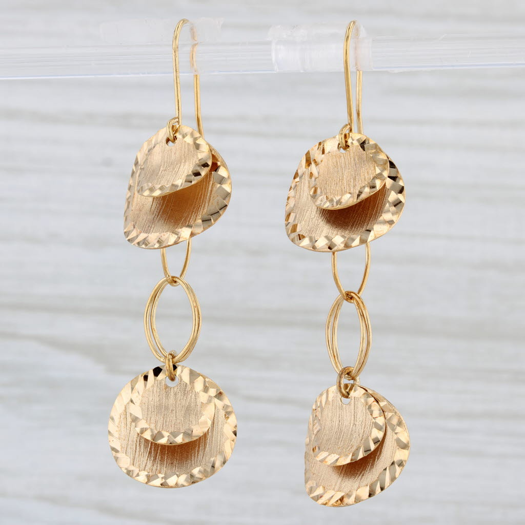 Light Gray Gold Disc Dangle Earrings 14k Yellow Gold Hook Posts