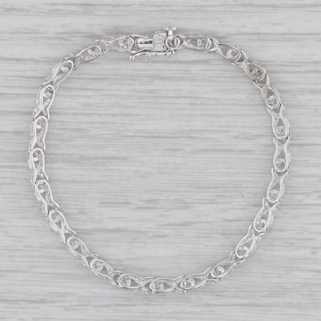 Gray 0.15ctw Diamond XO Tennis Bracelet 10k White Gold 6.25" 3.5mm