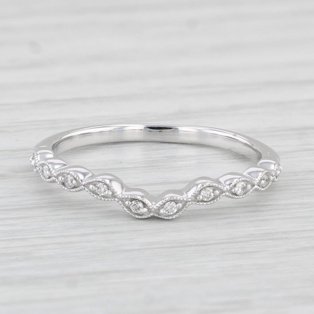 Light Gray Diamond Contoured V Stackable Ring 10k White Gold Wedding Band Size 8