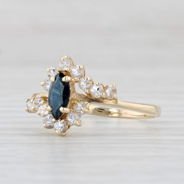 Light Gray 0.90ctw Marquise Blue Sapphire Ring 10k Gold Lab Created White Sapphire Sz 7.25