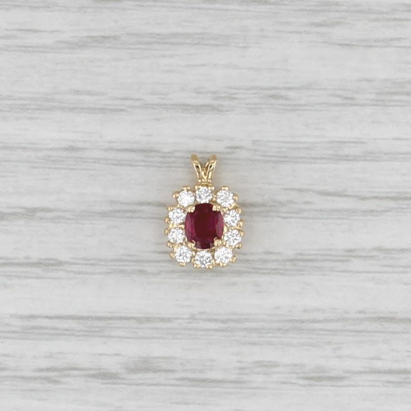 0.72ctw Ruby Diamond Halo Pendant 18k Yellow Gold Small Drop