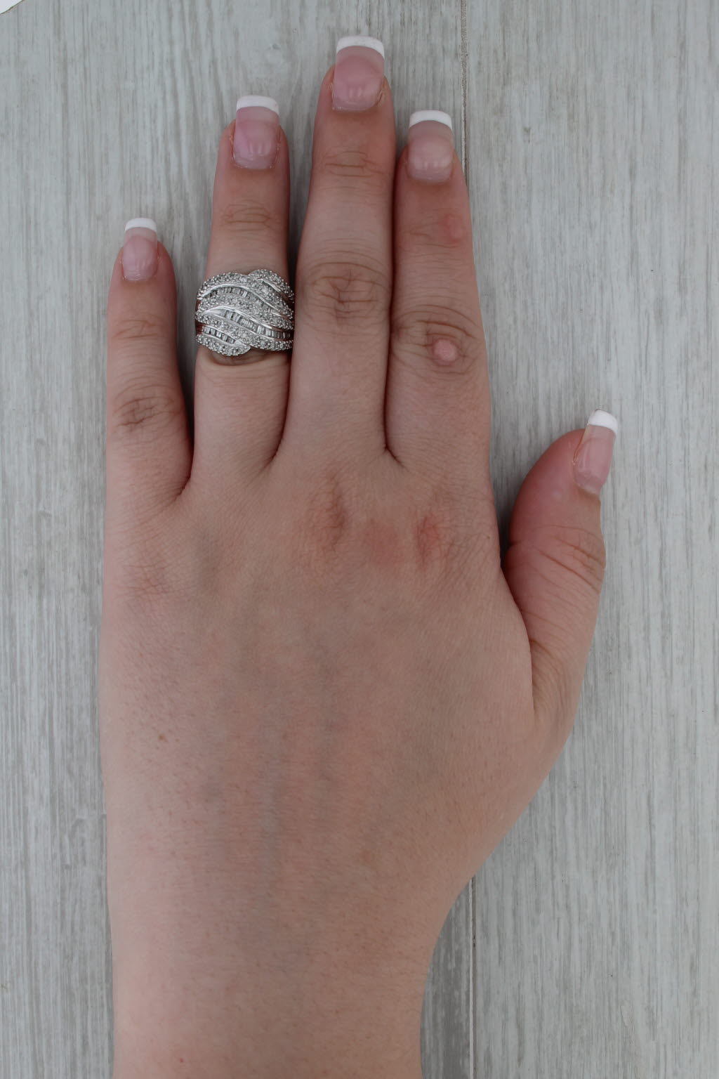 1ctw Diamond Overlay Cocktail Ring 10k White Gold Size 5