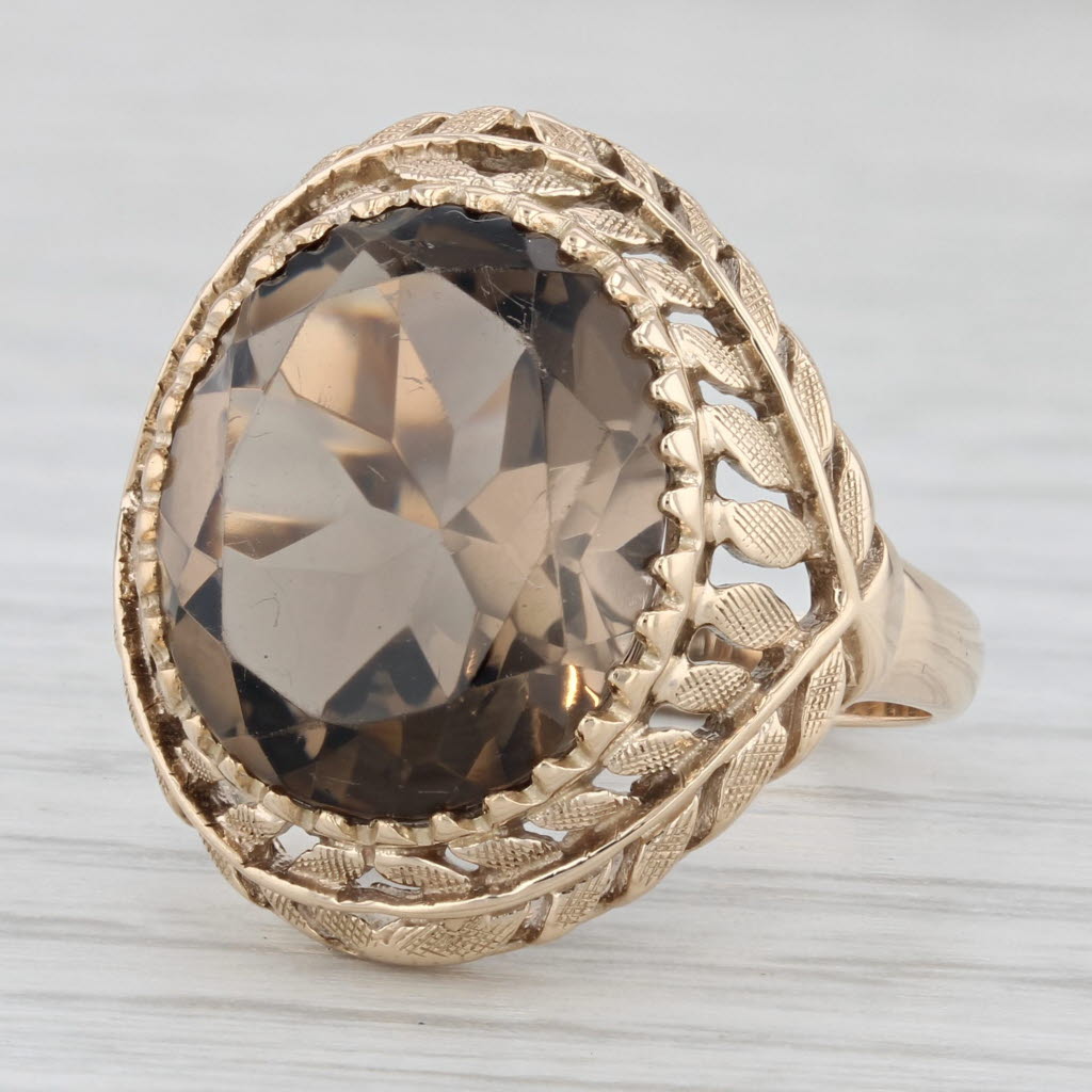 Light Gray 8ct Smoky Quartz Ring 10k Yellow Gold Oval Solitaire Size 6.75