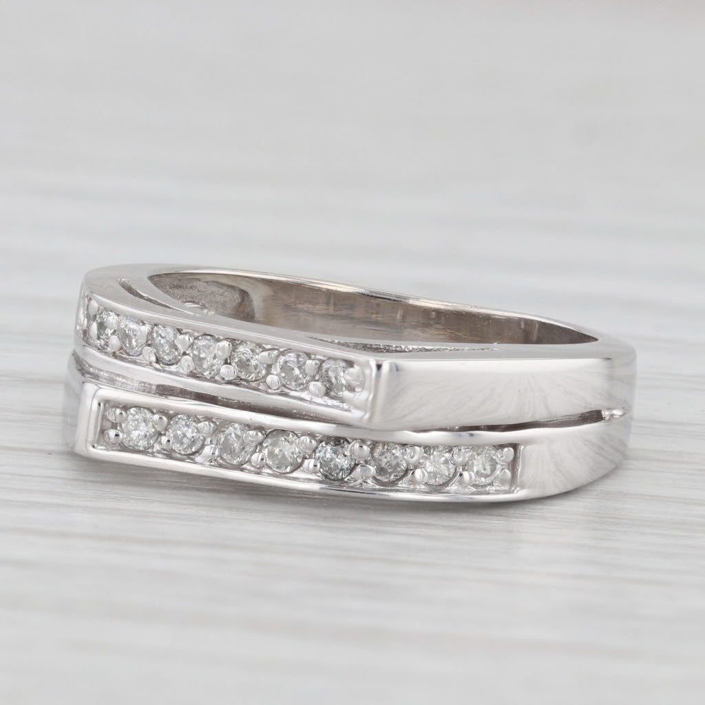 Light Gray Double Diamond Ring 14k White Gold Size 6.25 Stackable Band