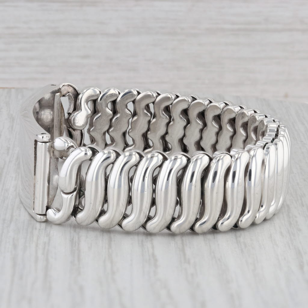 Gray Vintage Engravable ID Tag Stretch Band Bracelet Sterling Silver 6.5" Adjustable