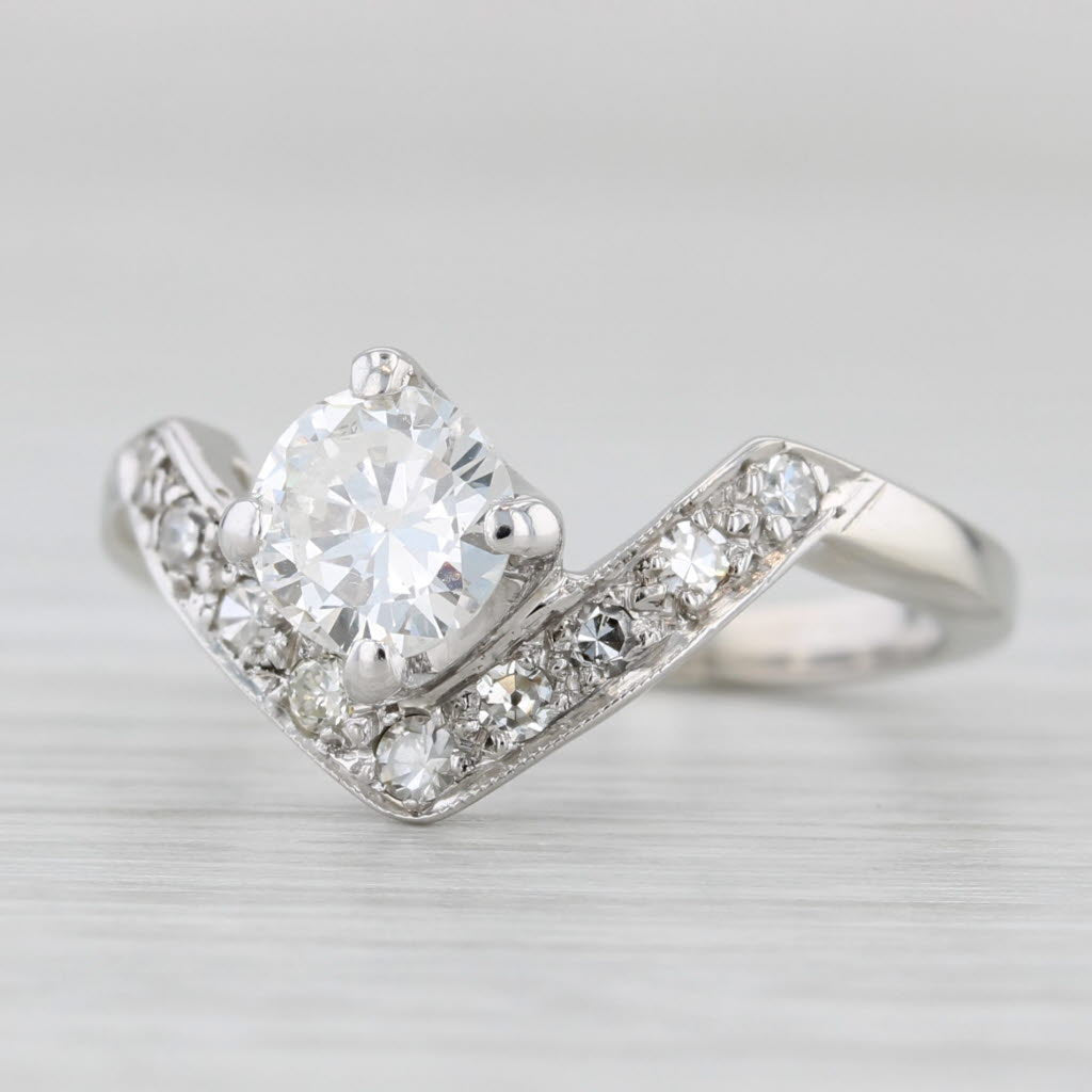 Light Gray Vintage 0.70ctw Round Diamond Engagement Ring 14k White Gold Sz 4.5 Contoured V