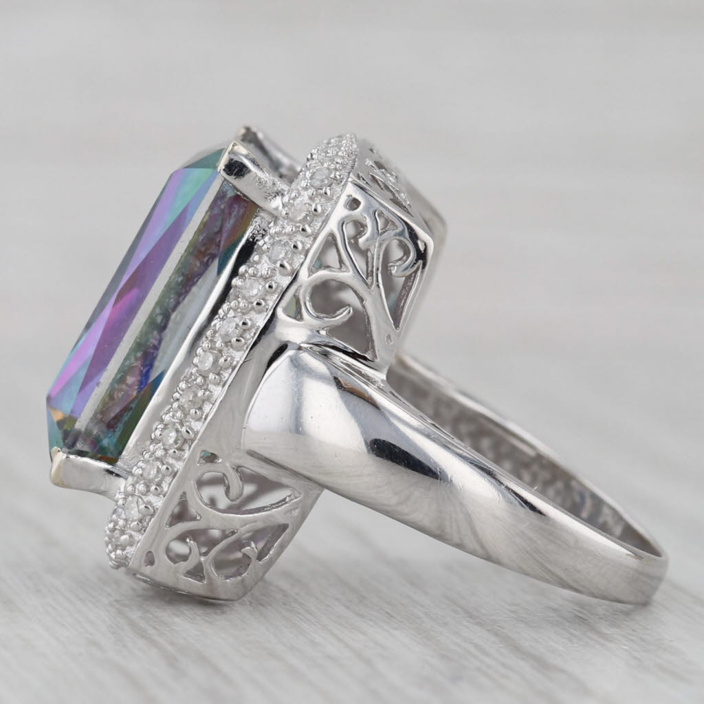 Gray 16.80ctw Mystic Topaz Diamond Halo Ring 14k White Gold Size 7.25 Cocktail