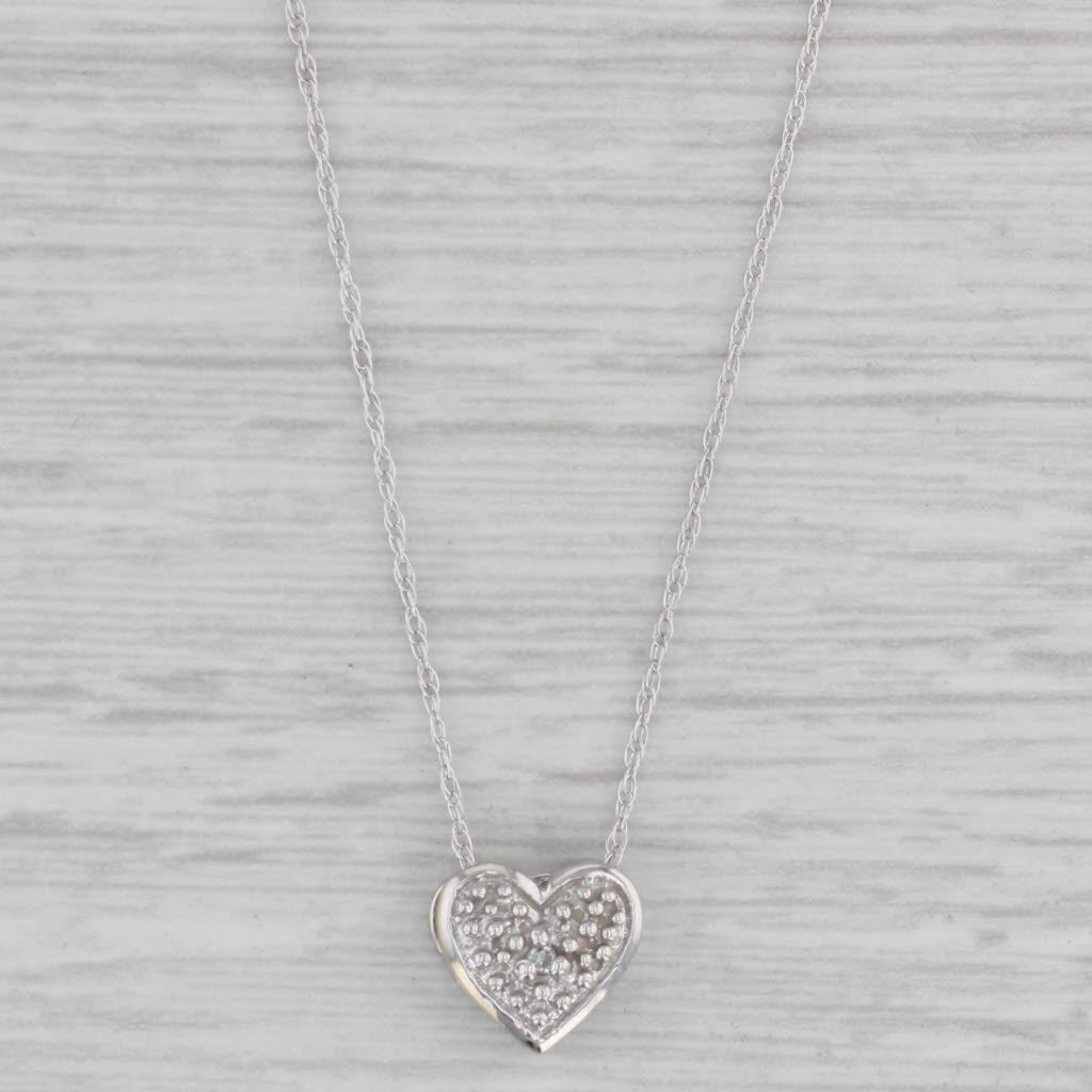 Gray Diamond Heart Pendant Necklace 14k 10k White Gold 18" Rope Chain