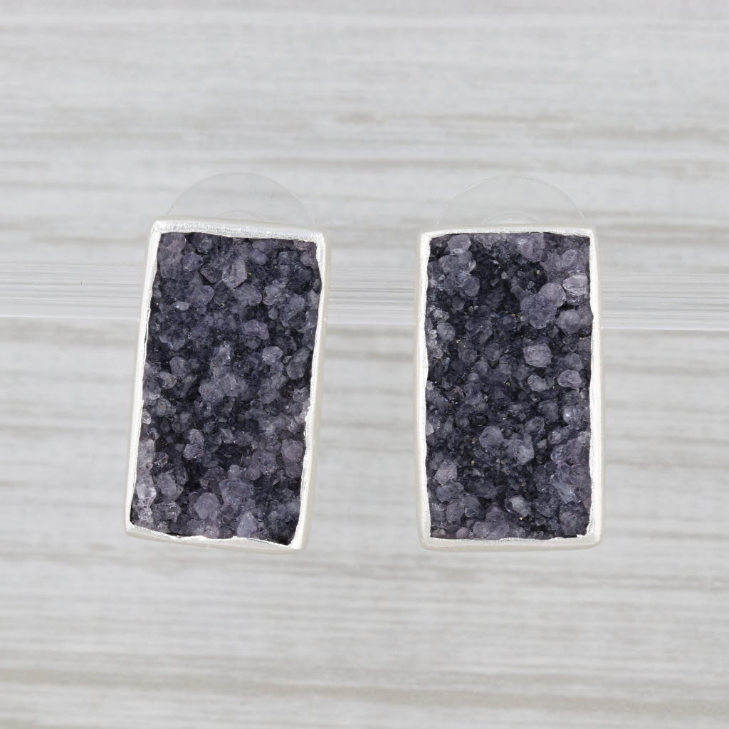 New Nina Wynn Gray Druzy Geode Earrings Sterling Silver Statement Drops